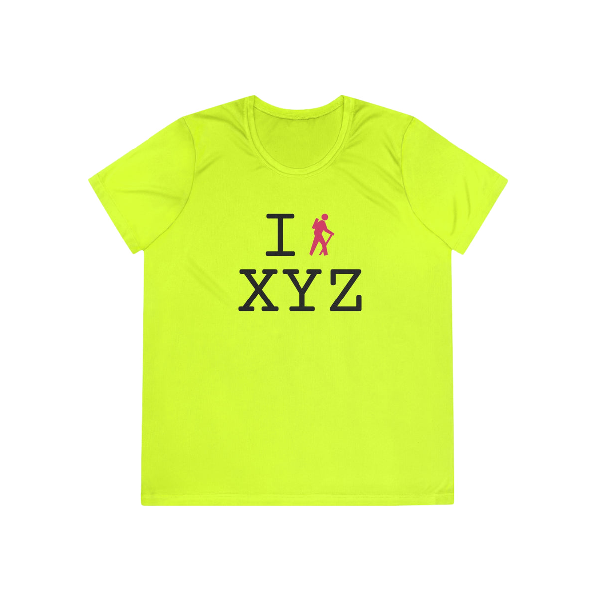 I Hike women's athletic T, hot pink hiker