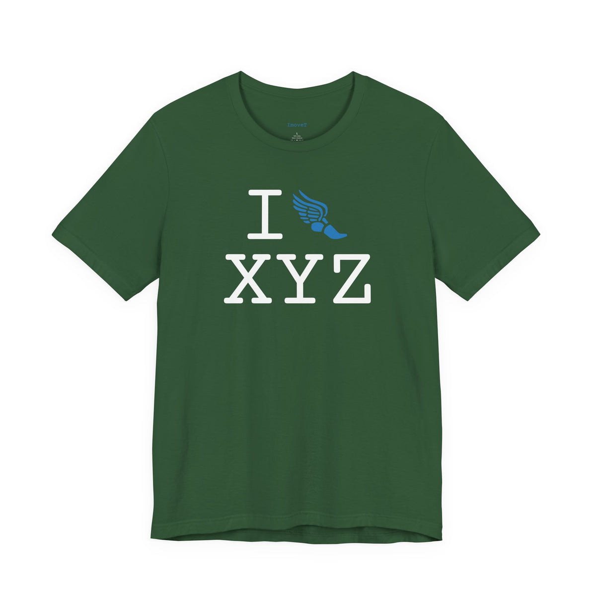 I Run unisex T, light blue logo