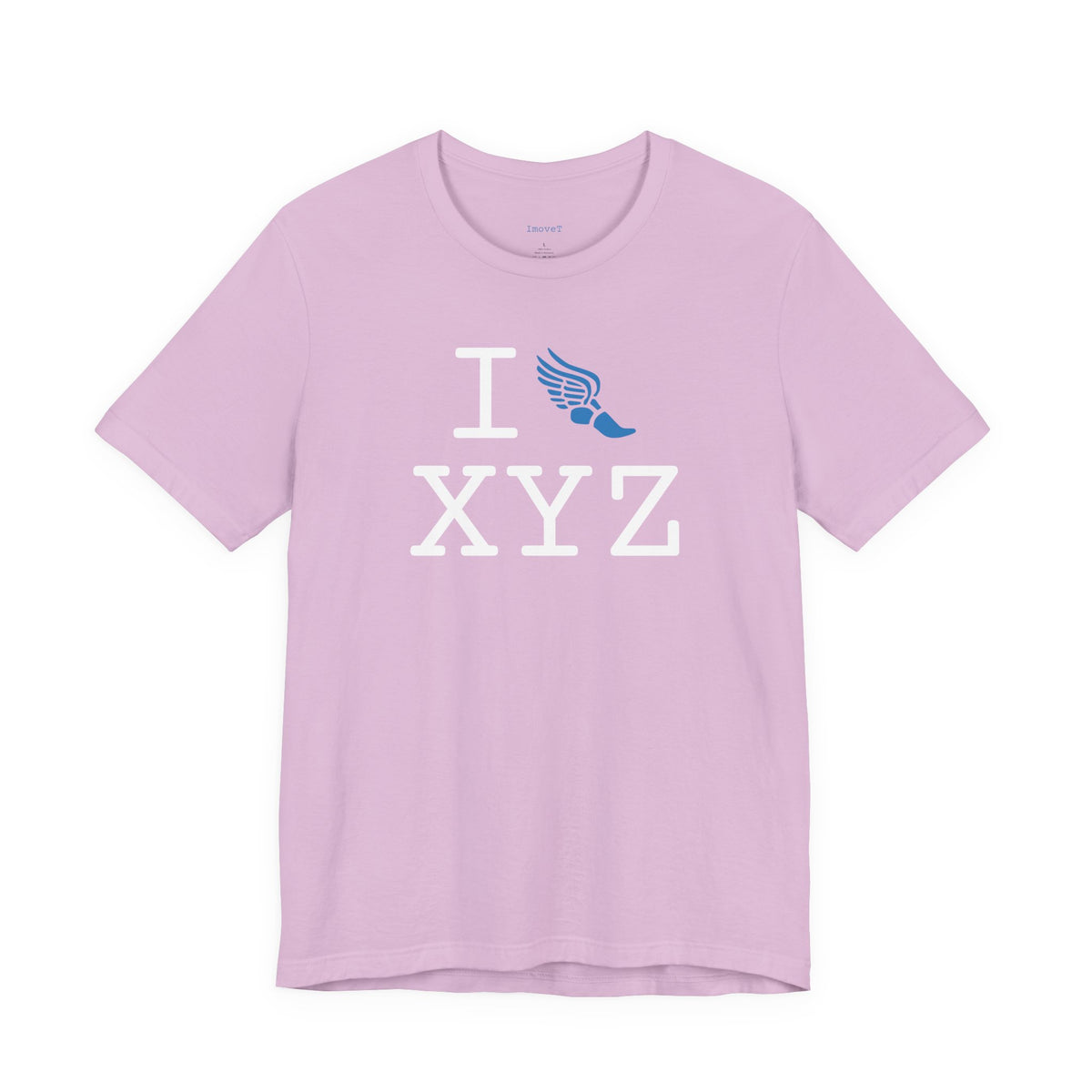 I Run unisex T, light blue logo