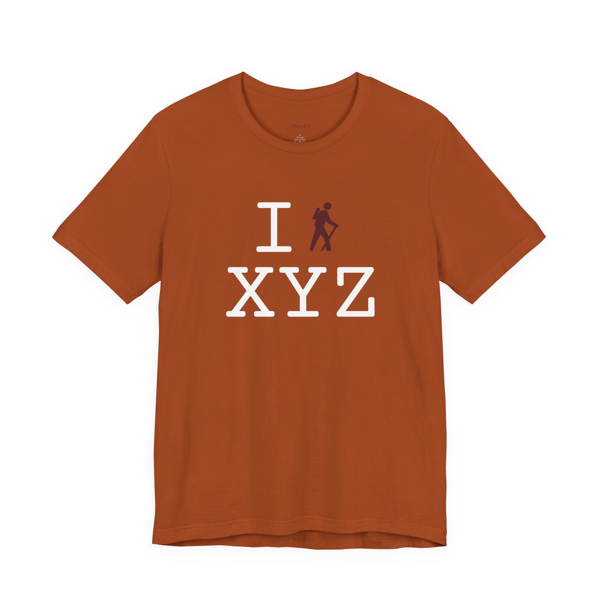 I Hike ___ unisex T, maroon hiker