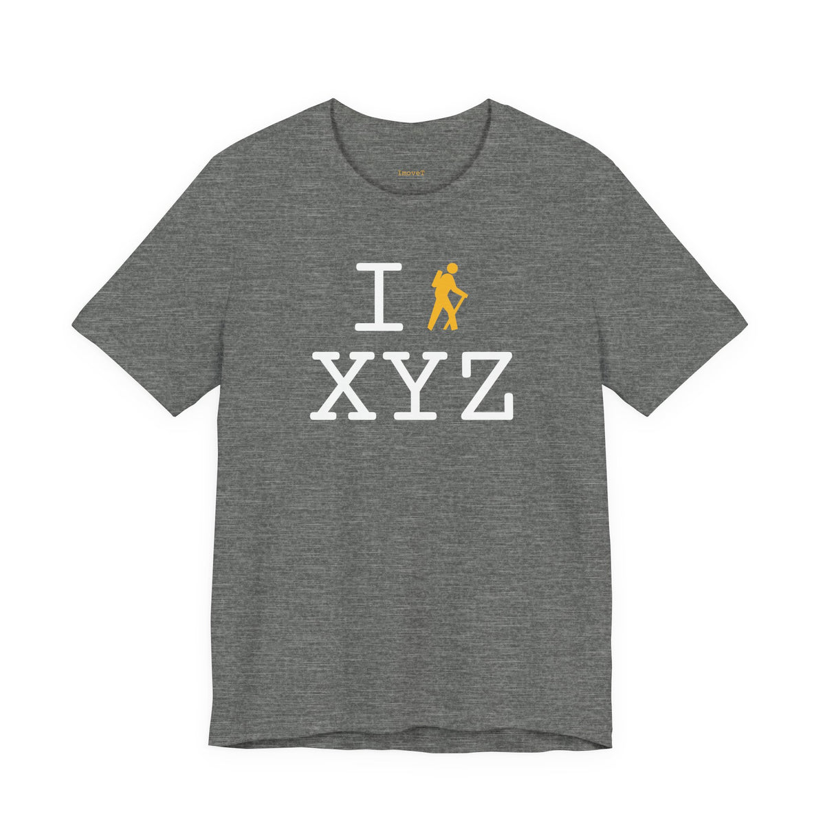I Hike unisex T, yellow hiker