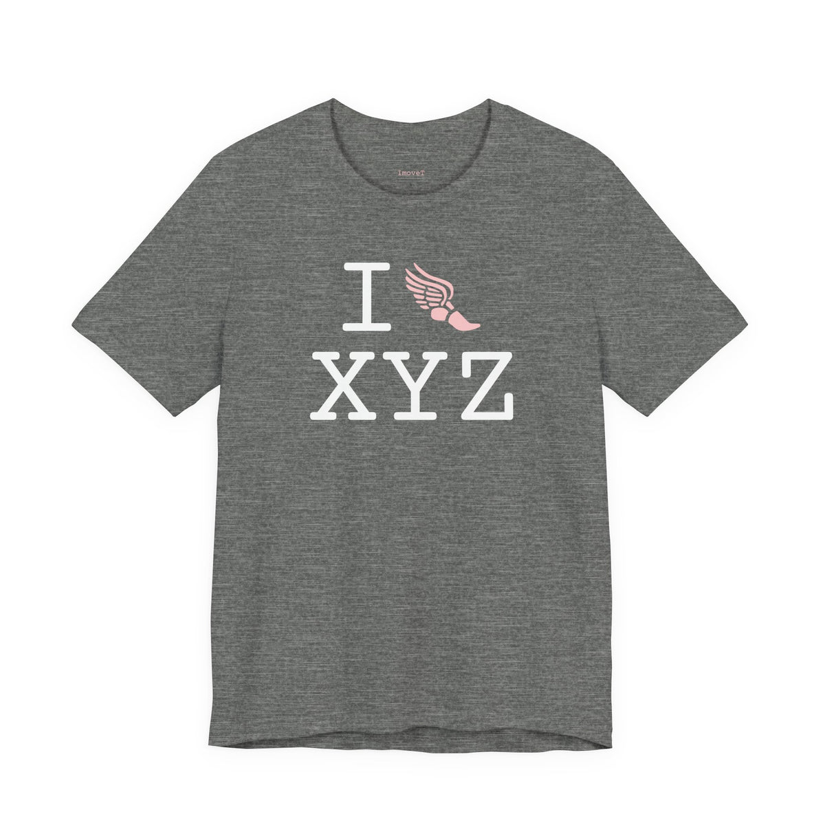 I Run unisex T, pink logo