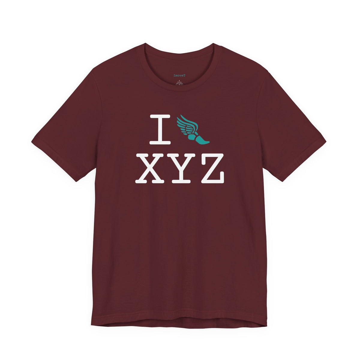 I Run unisex T, teal logo