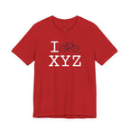 I Bike unisex T, maroon bike
