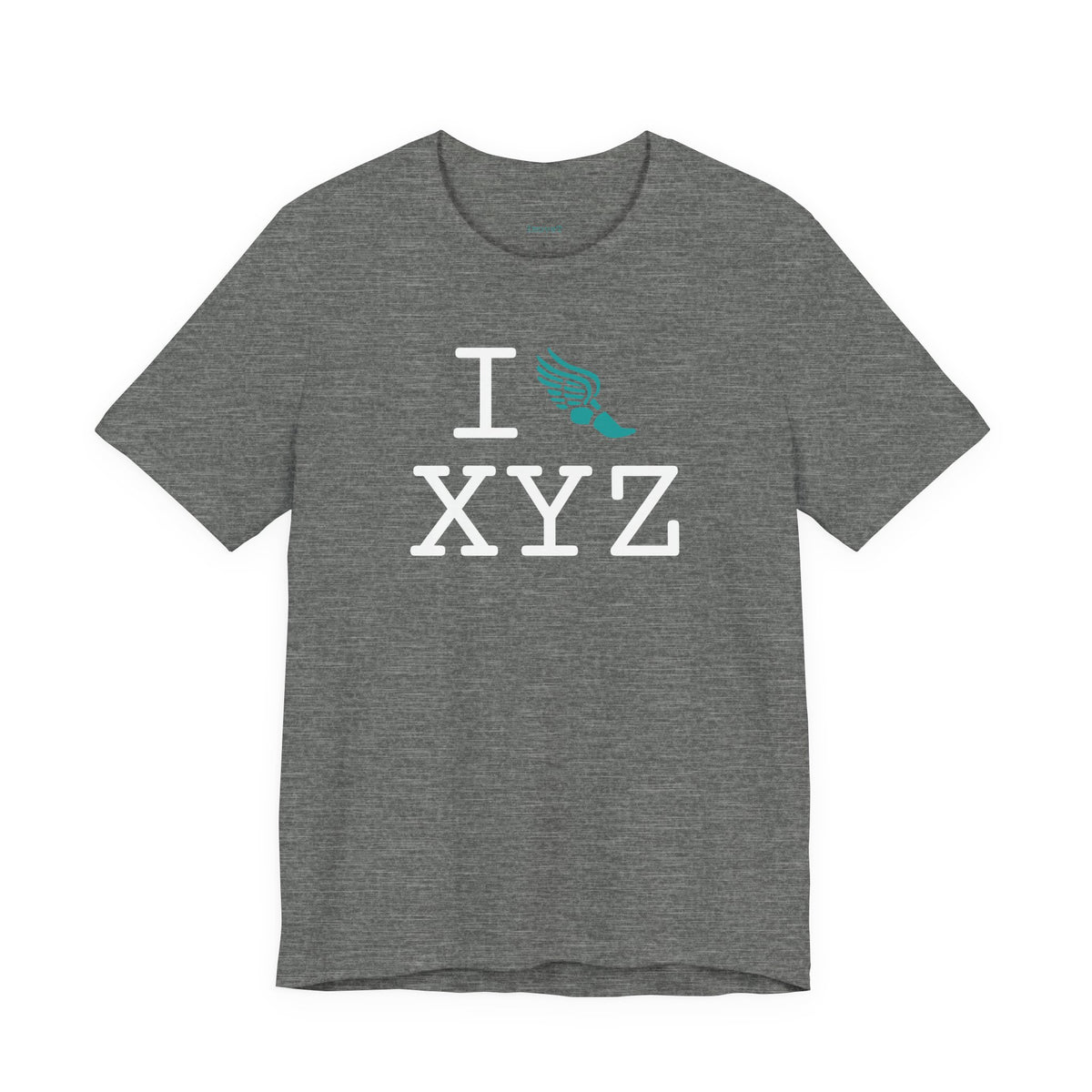 I Run unisex T, teal logo