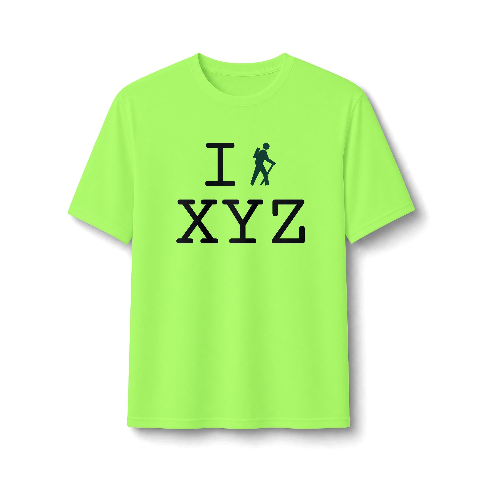 "I Hike ___" athletic T, dark green hiker