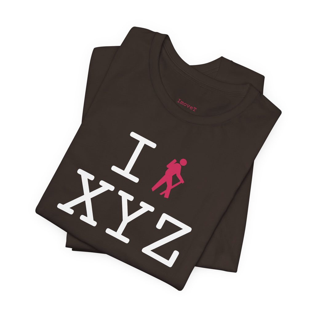 I Hike unisex T, hot pink hiker