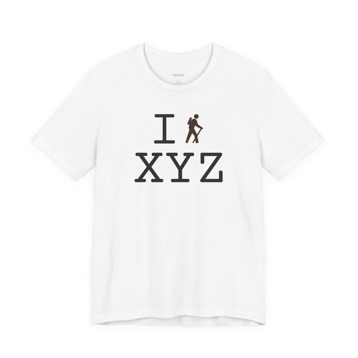 I Hike unisex T, brown hiker