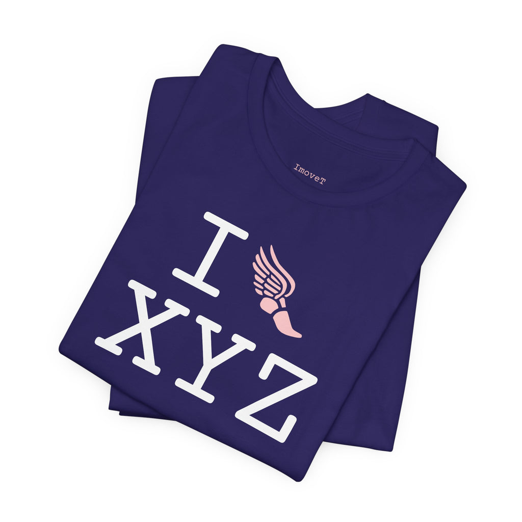 I Run unisex T, pink logo