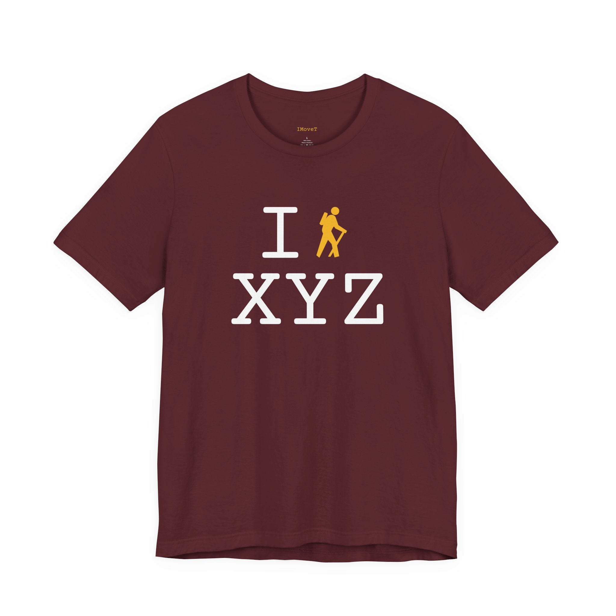 I Hike ___ unisex T, yellow hiker