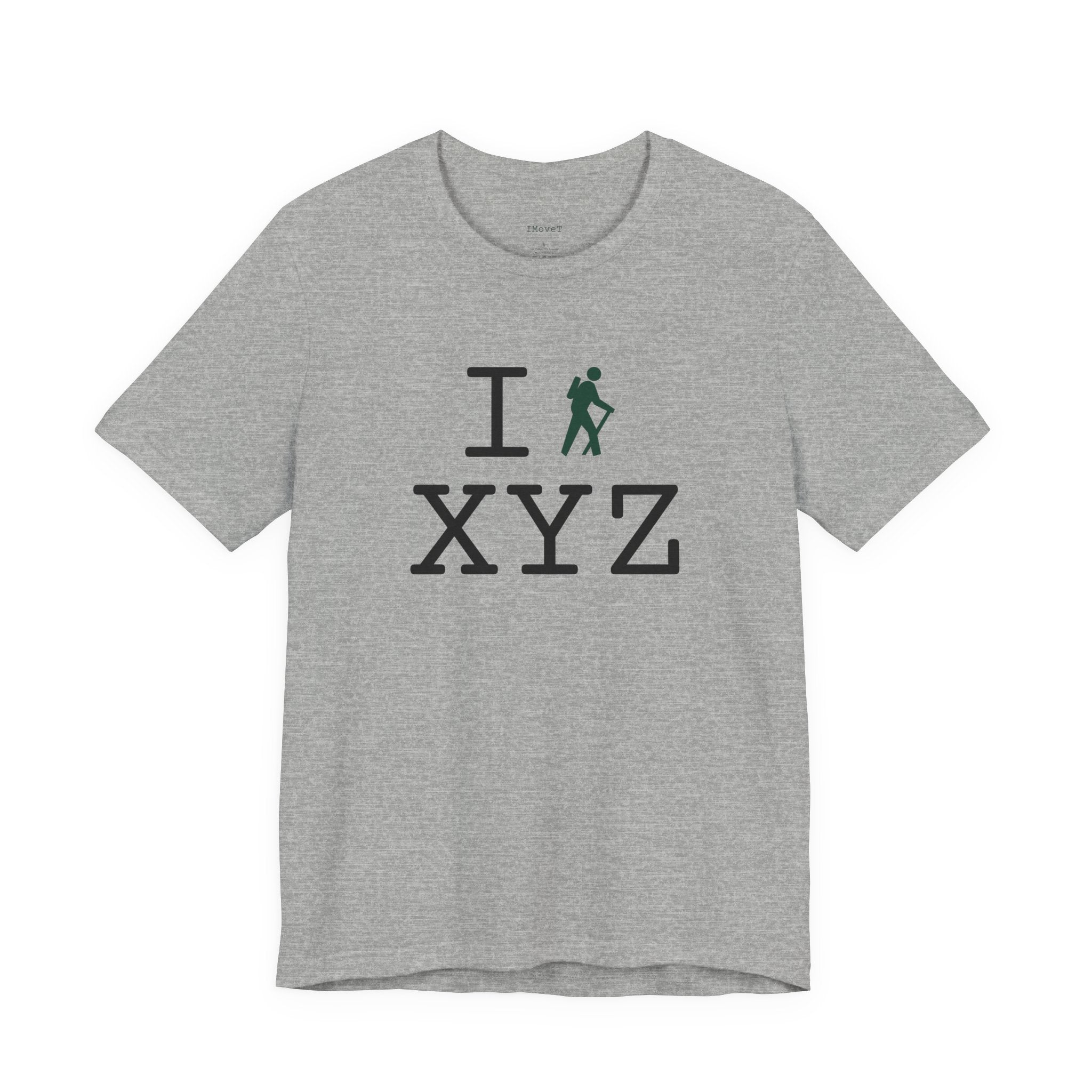 I Hike ___ unisex T, dark green hiker