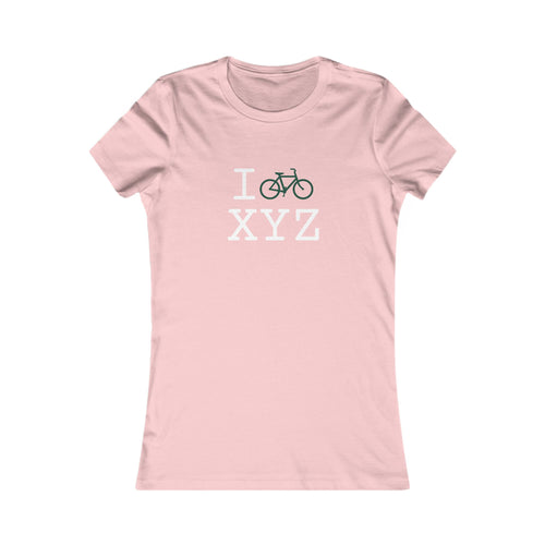 "I Bike ___" women's T, dark green bike