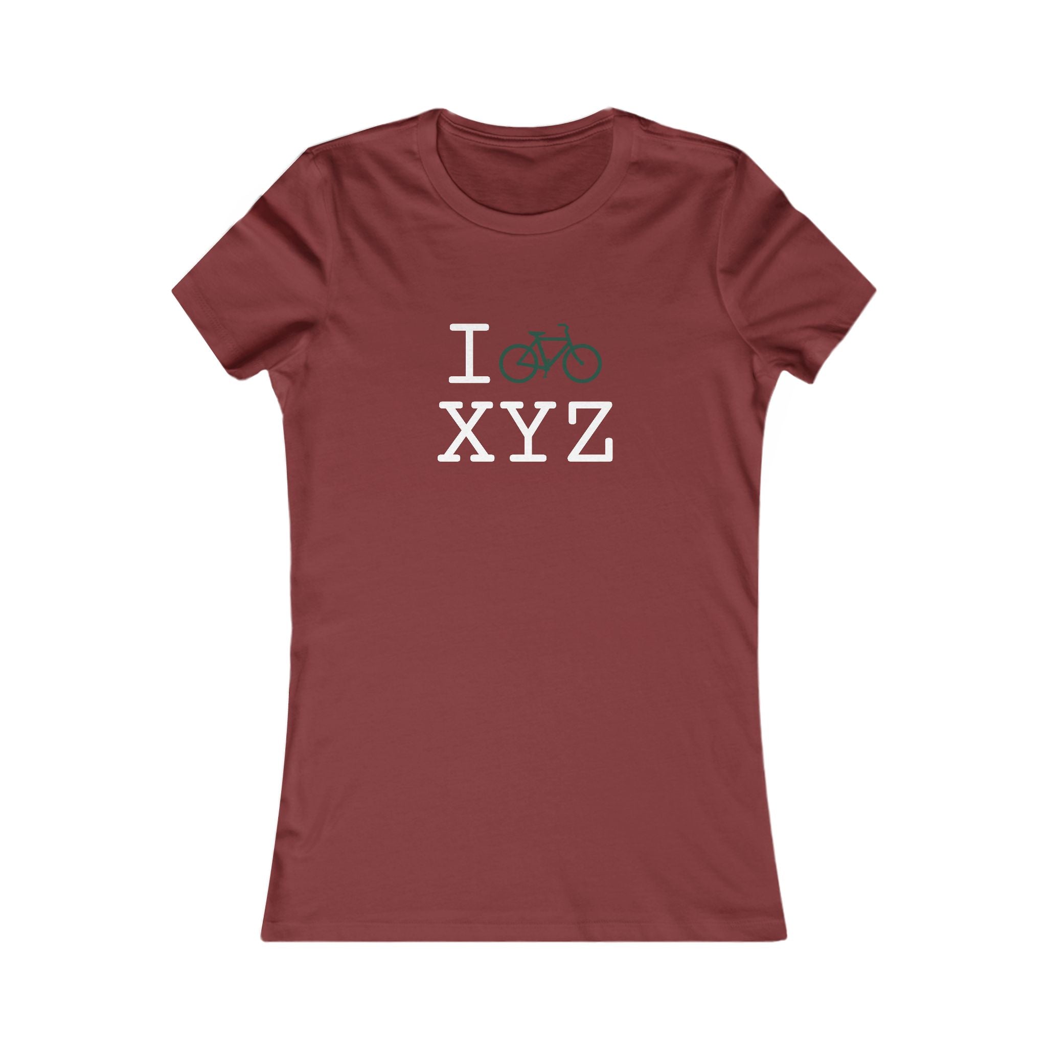 "I Bike ___" women's T, dark green bike