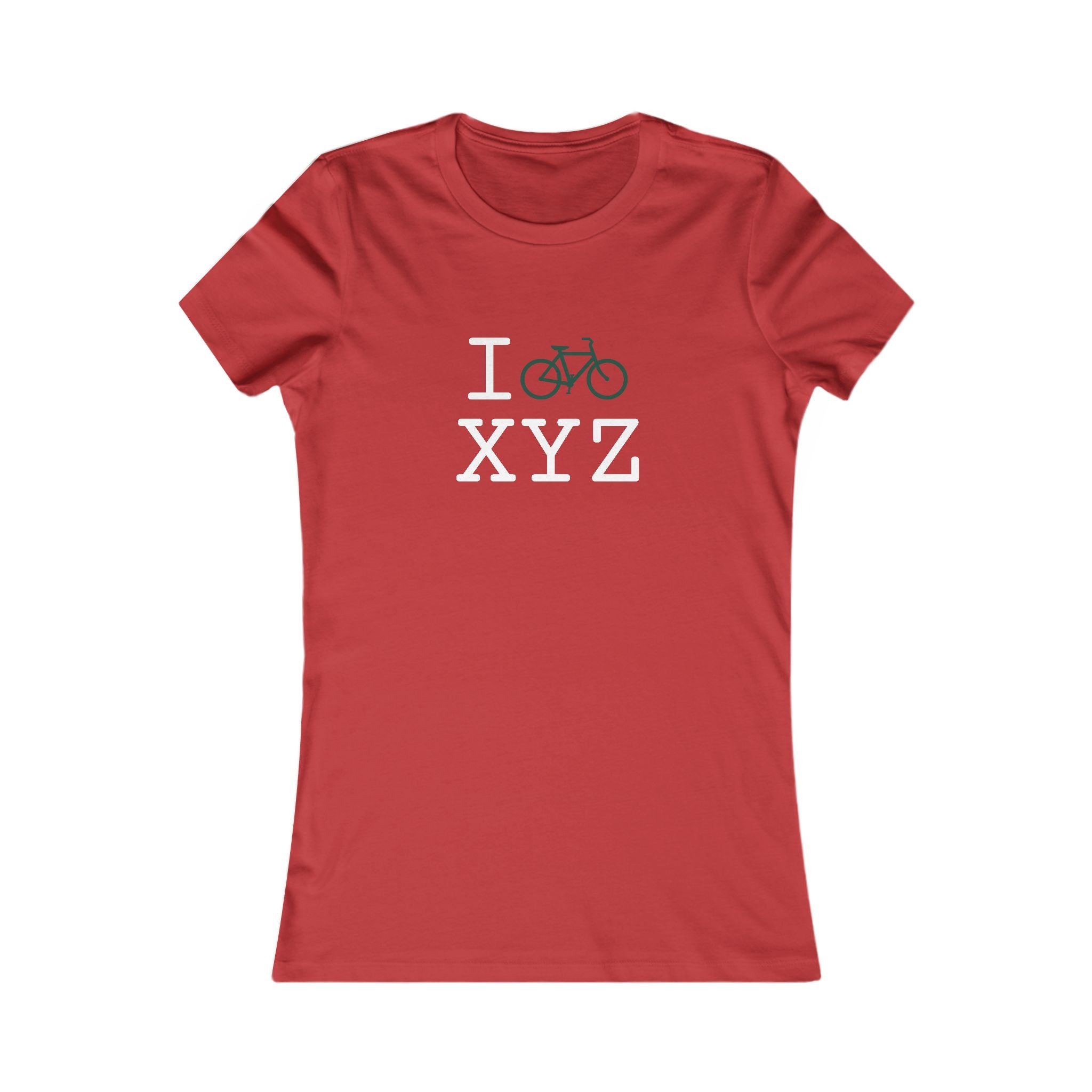 "I Bike ___" women's T, dark green bike