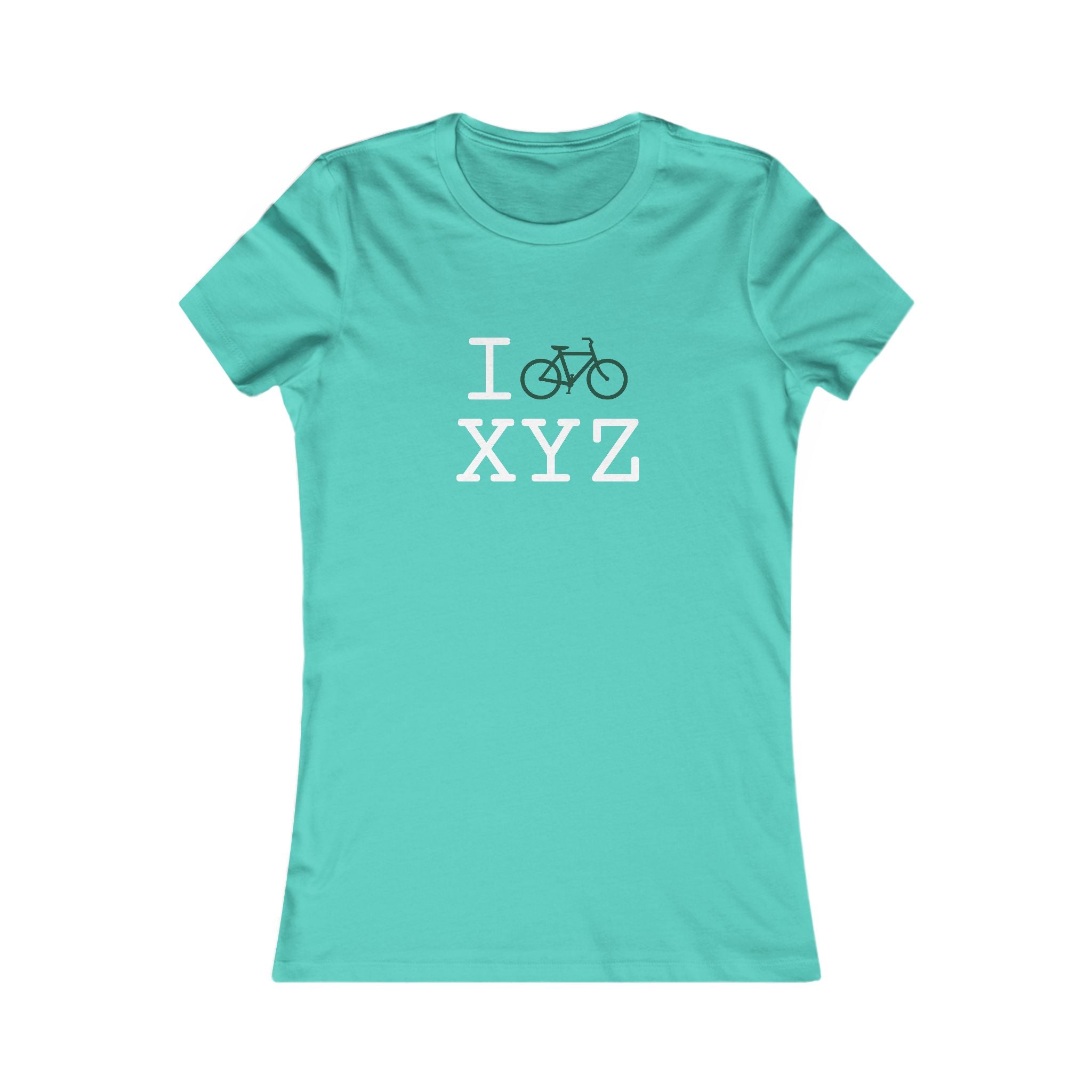 "I Bike ___" women's T, dark green bike