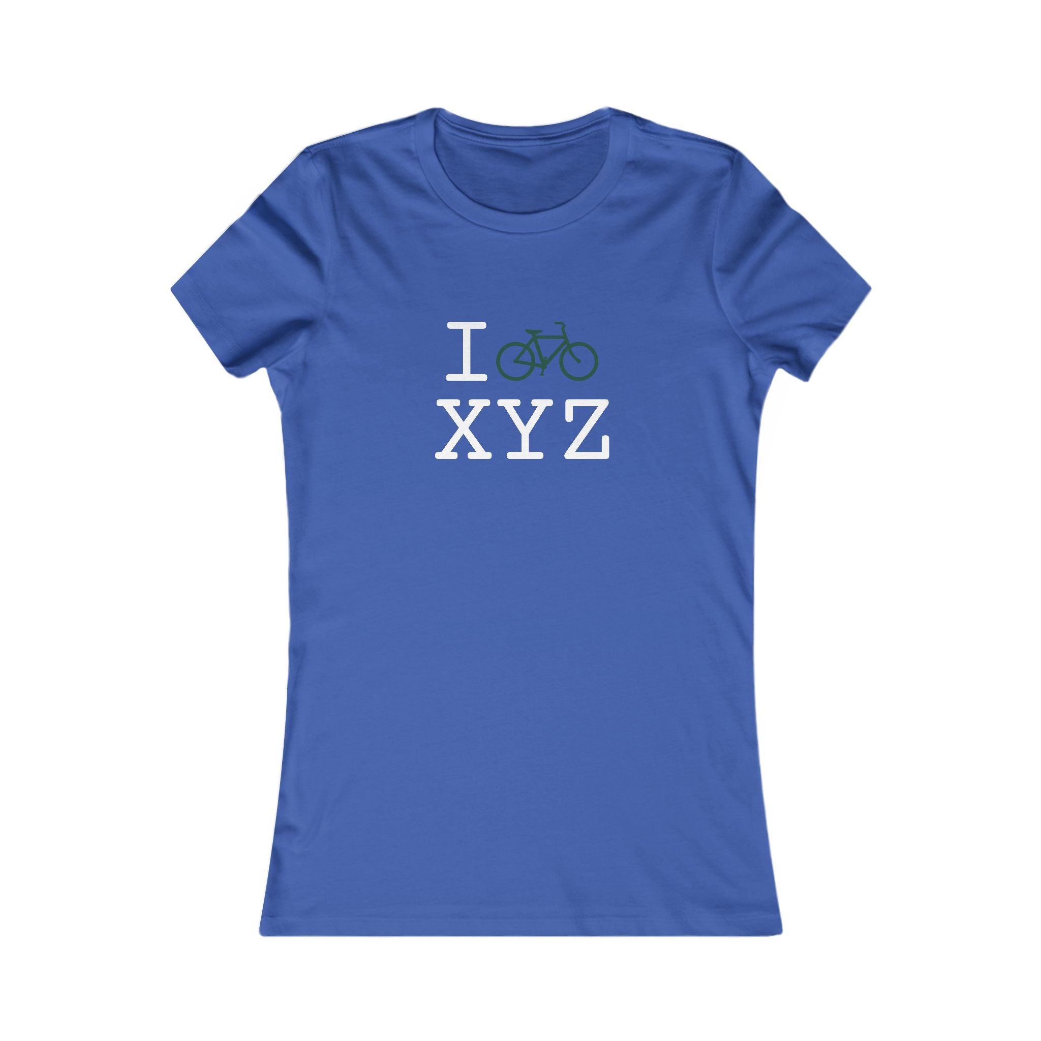 "I Bike ___" women's T, dark green bike