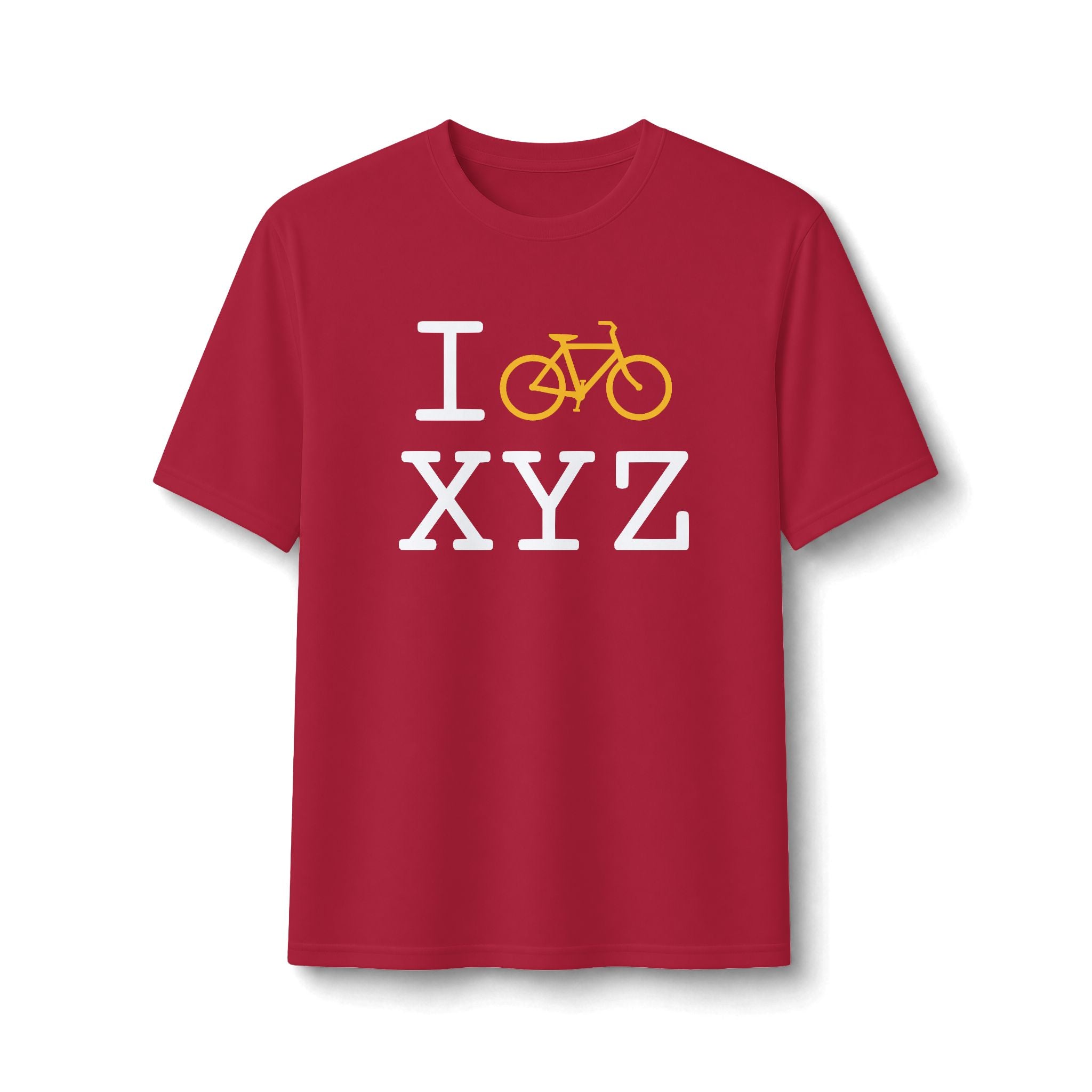 "I Bike ___" athletic T, yellow bike