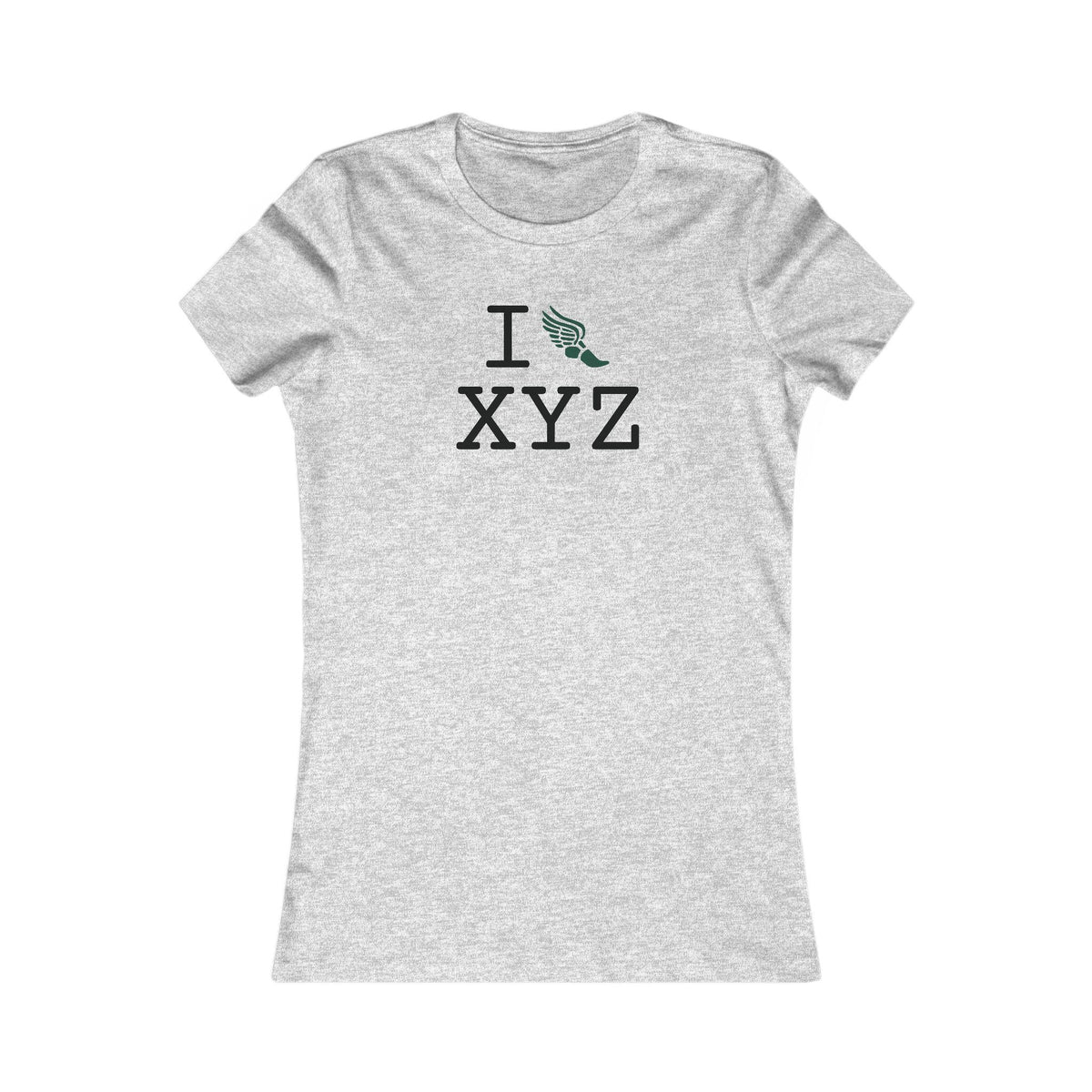 I Run women's T, dark green logo