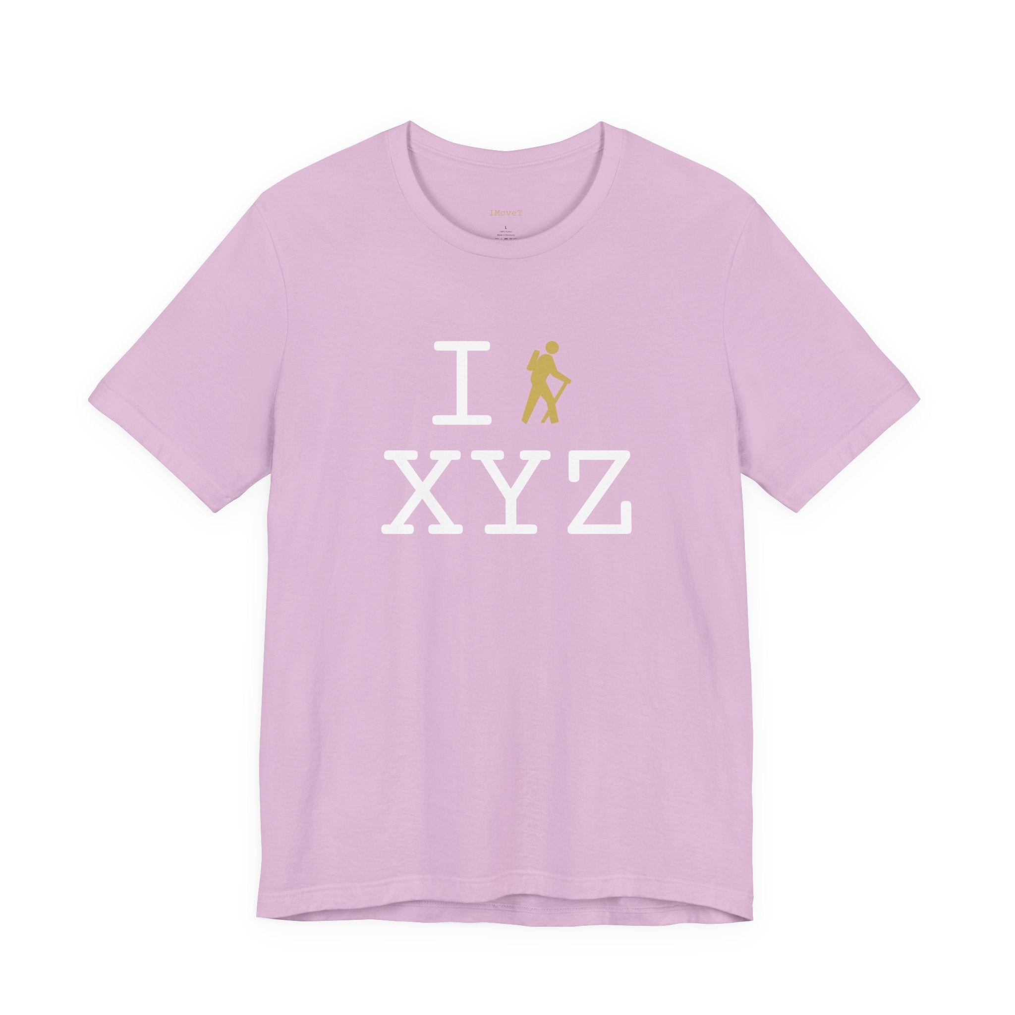 I Hike ___ unisex T, gold hiker