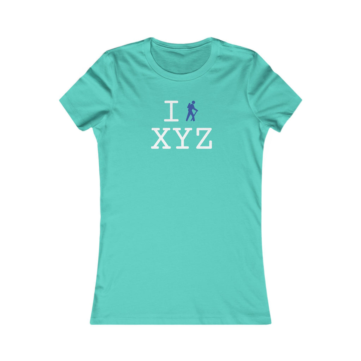 I Hike women's T, blue hiker