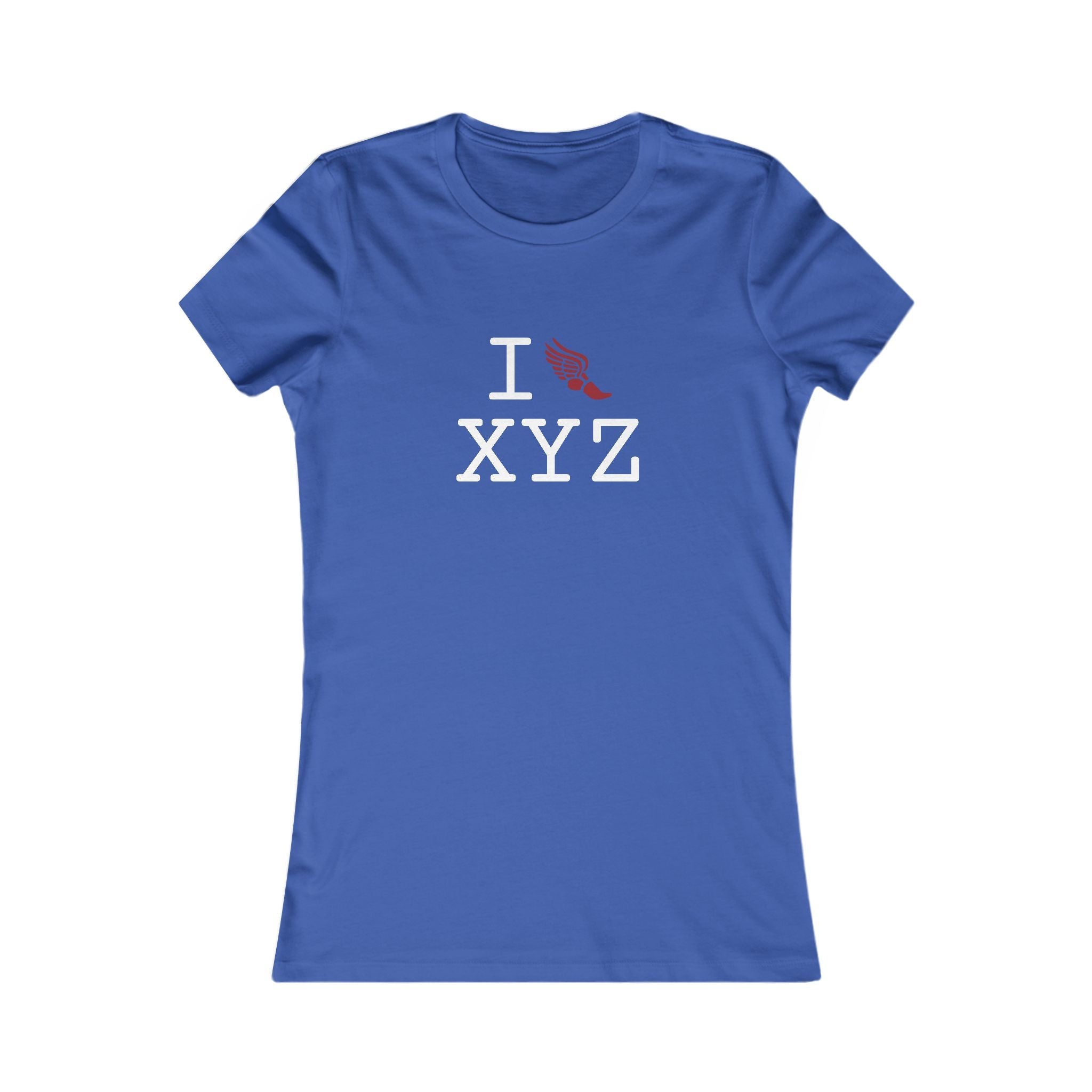 I Run ___ women's T, crimson logo
