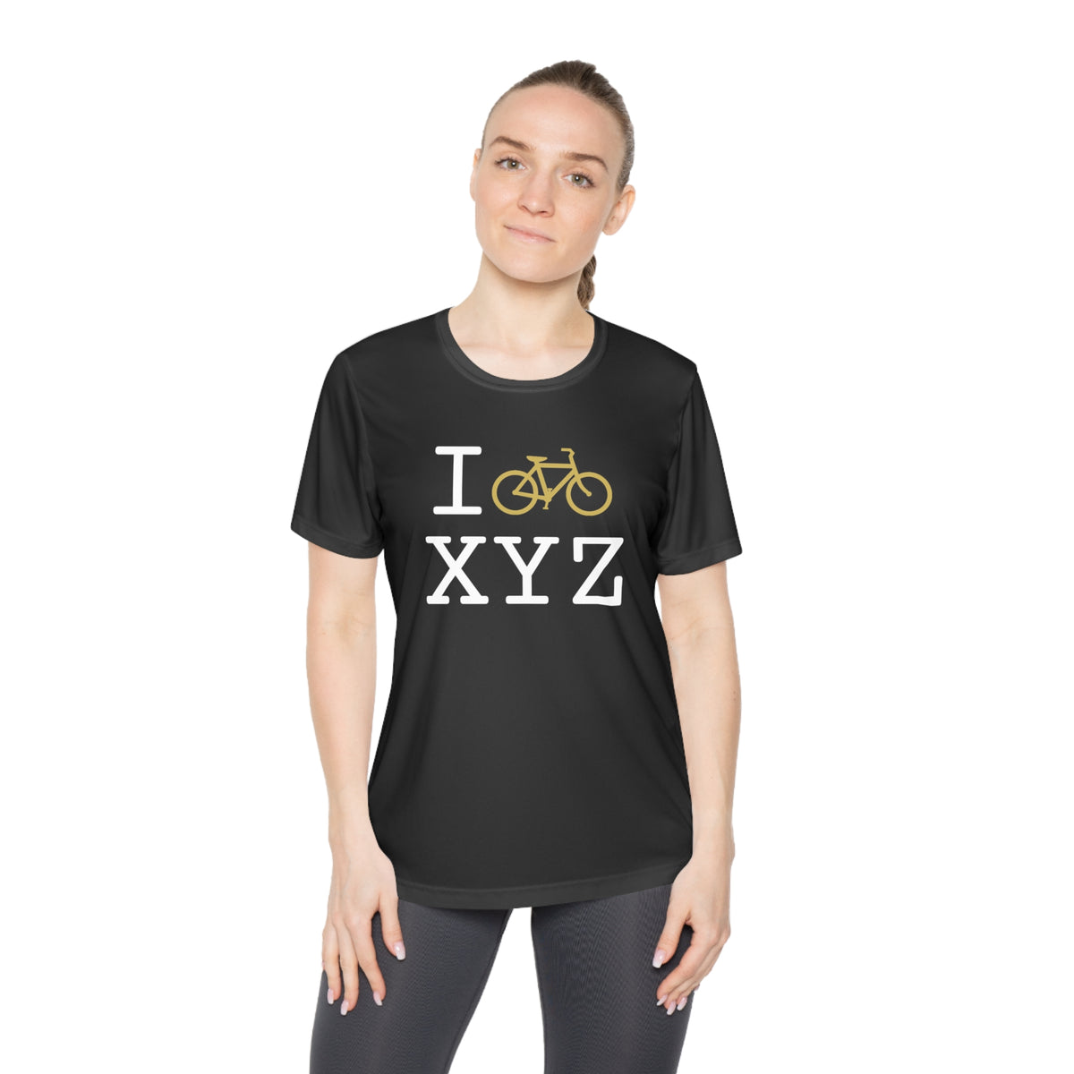 I Bike women's athletic T, gold bike