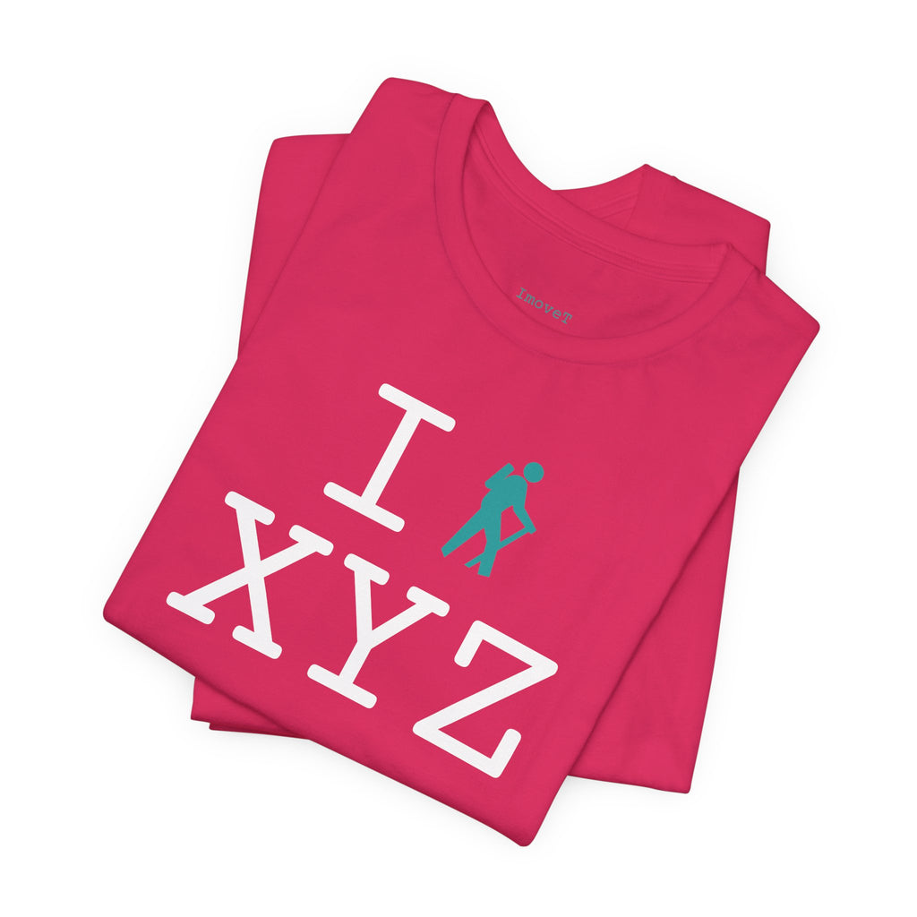 I Hike unisex T, teal hiker