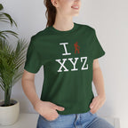 I Hike unisex T, dark orange hiker