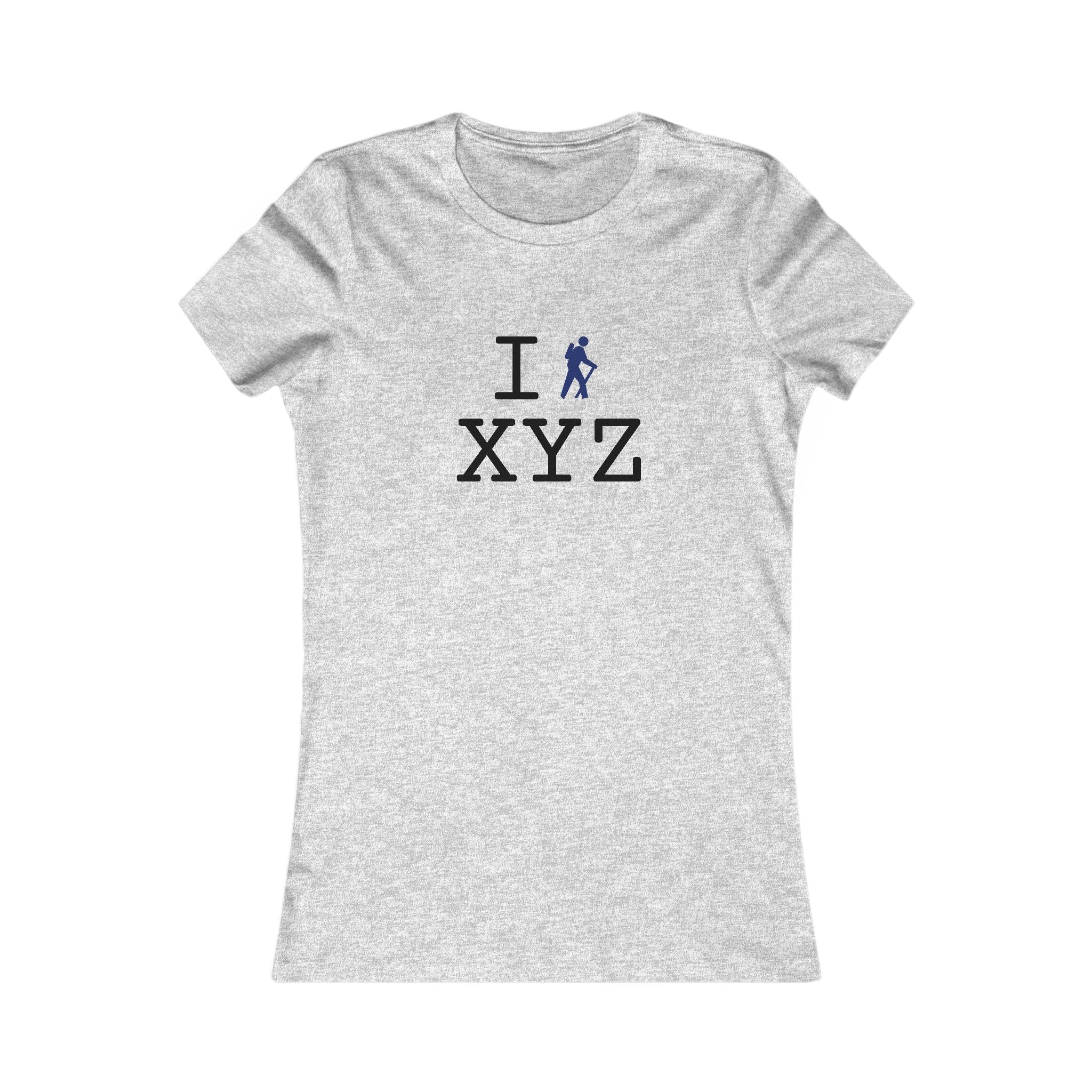 "I Hike ___" women's T, navy hiker