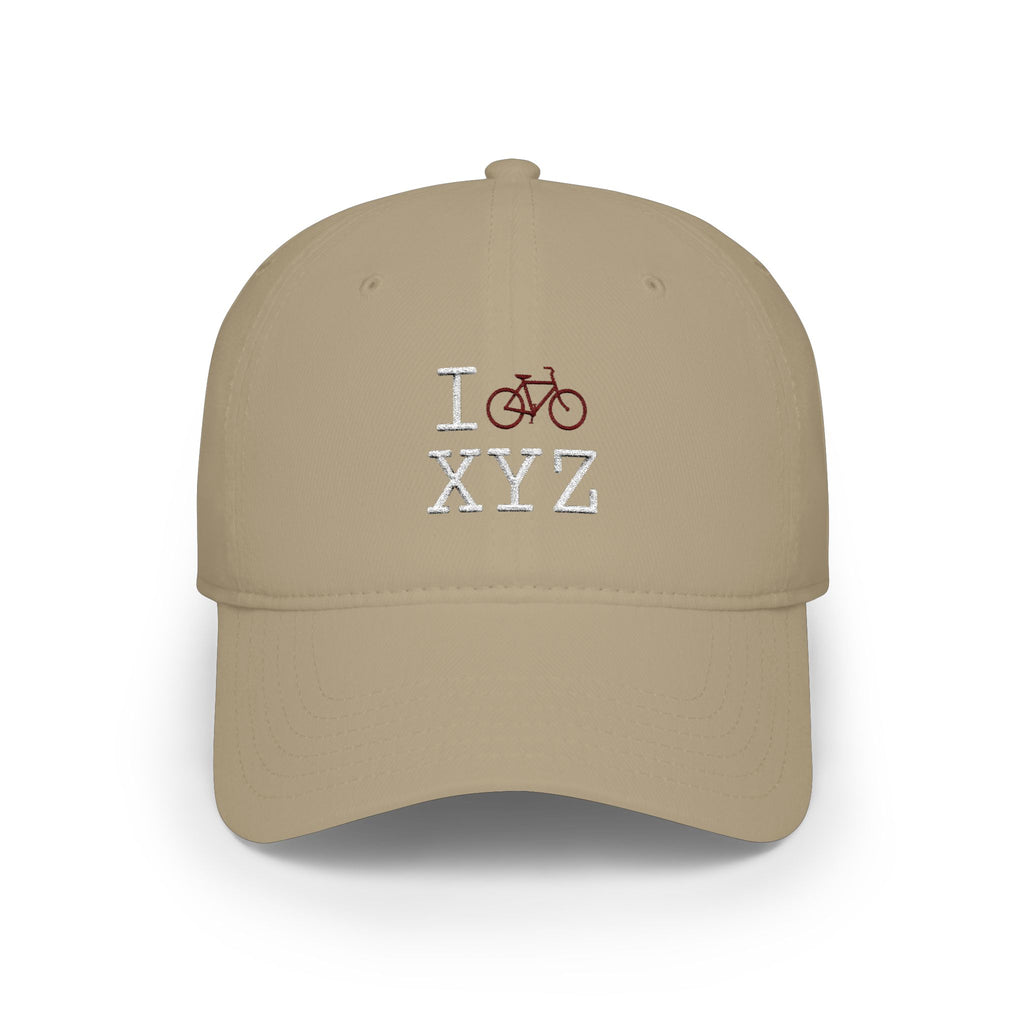 I Bike baseball cap, maroon bike