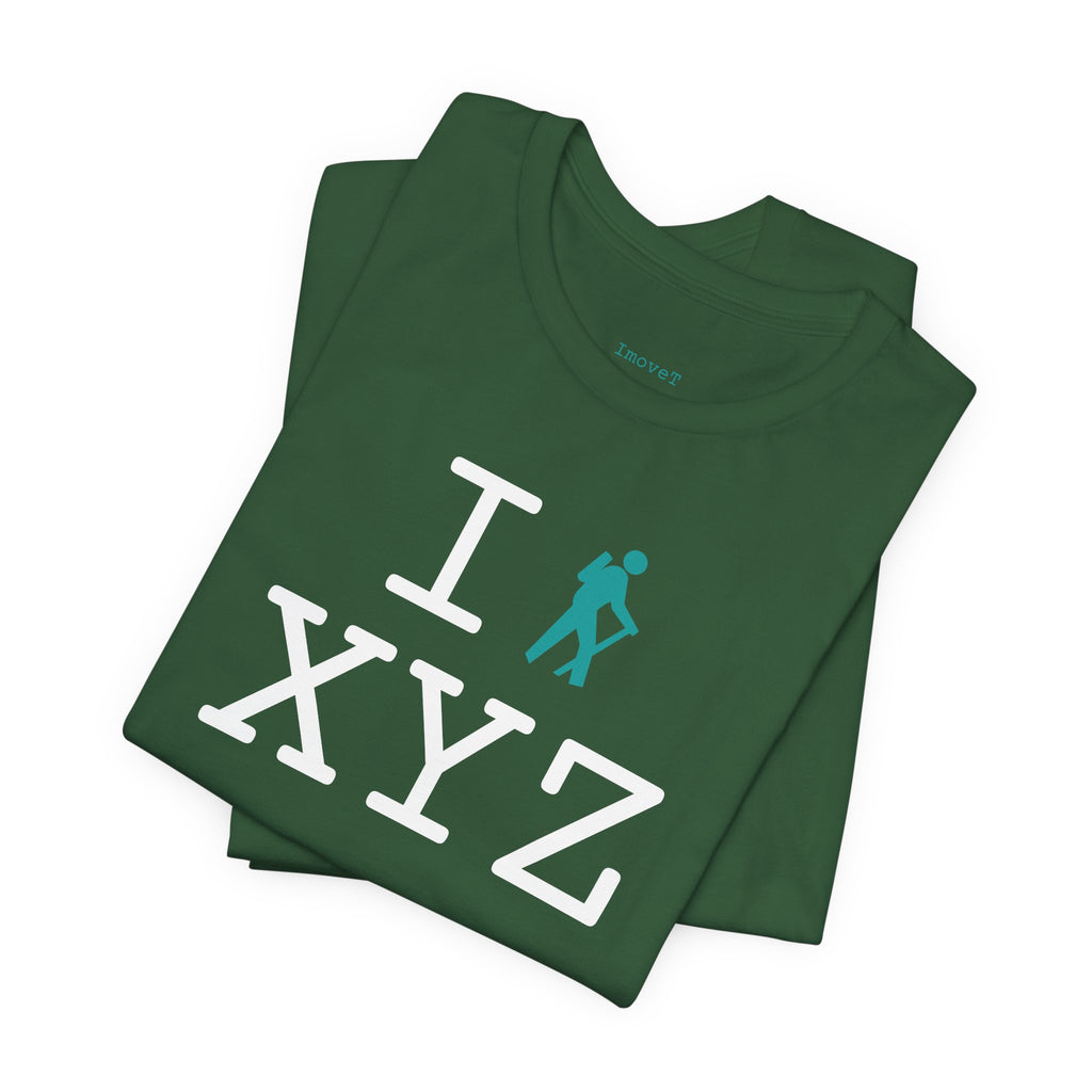 I Hike unisex T, teal hiker
