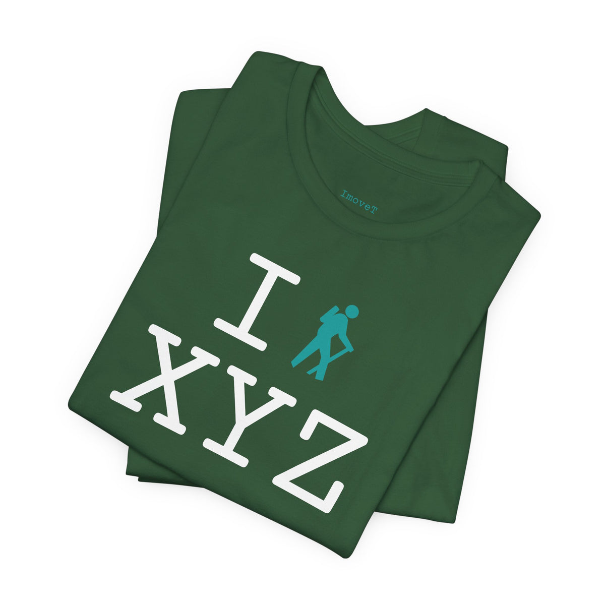I Hike unisex T, teal hiker