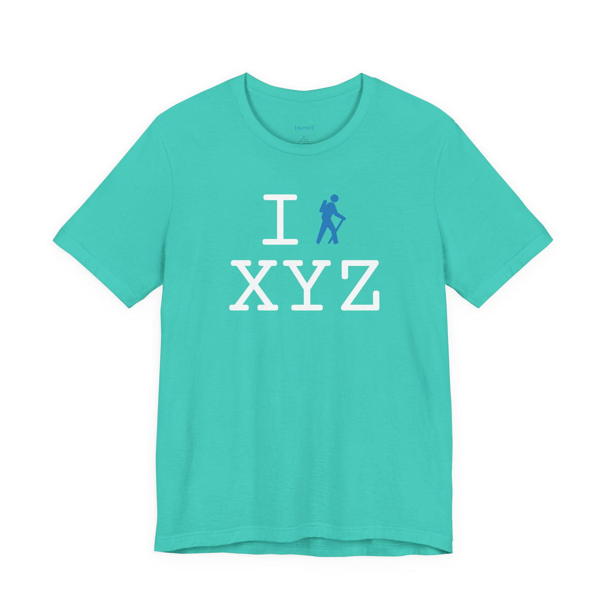 I Hike unisex T, light blue hiker