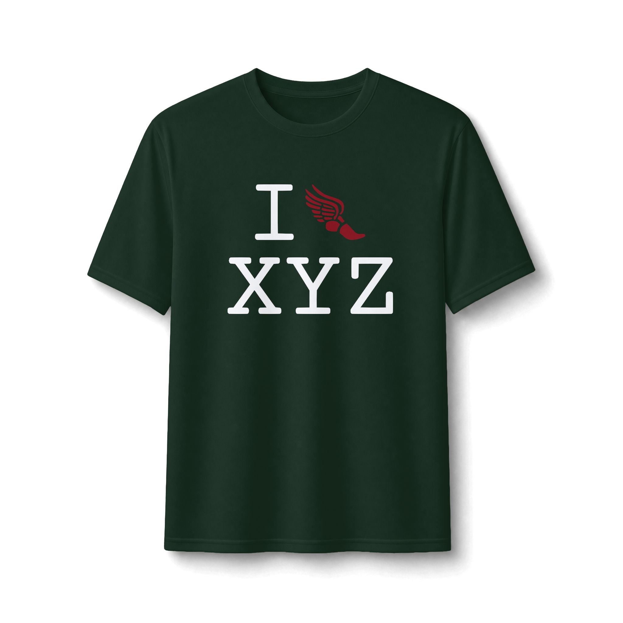 I Run ___ athletic T, crimson logo