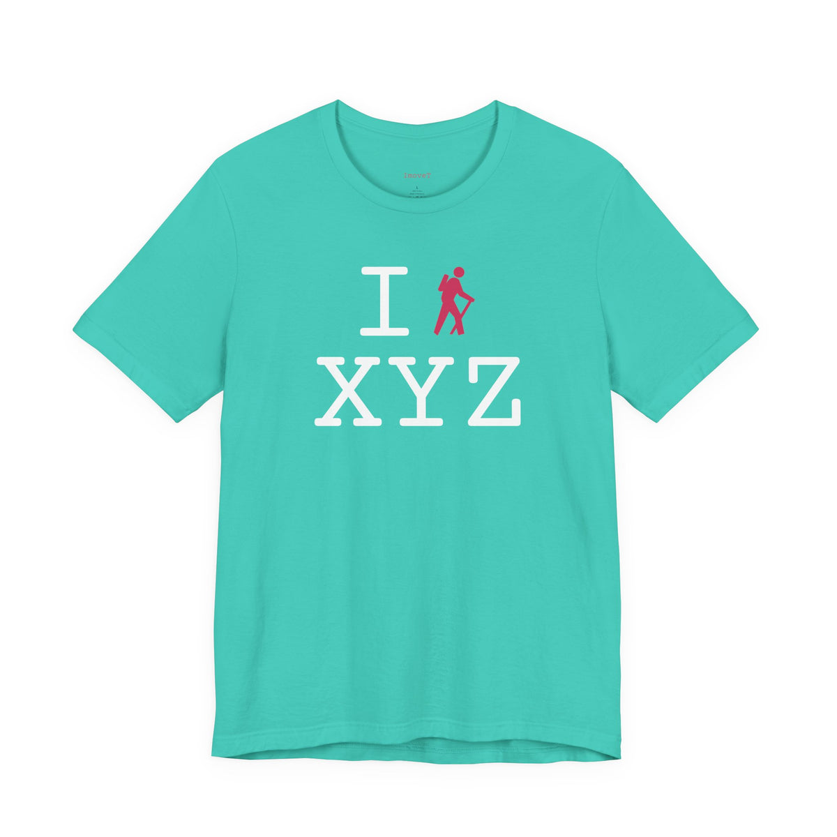I Hike unisex T, hot pink hiker