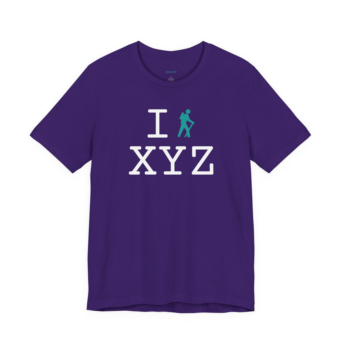 I Hike unisex T, teal hiker