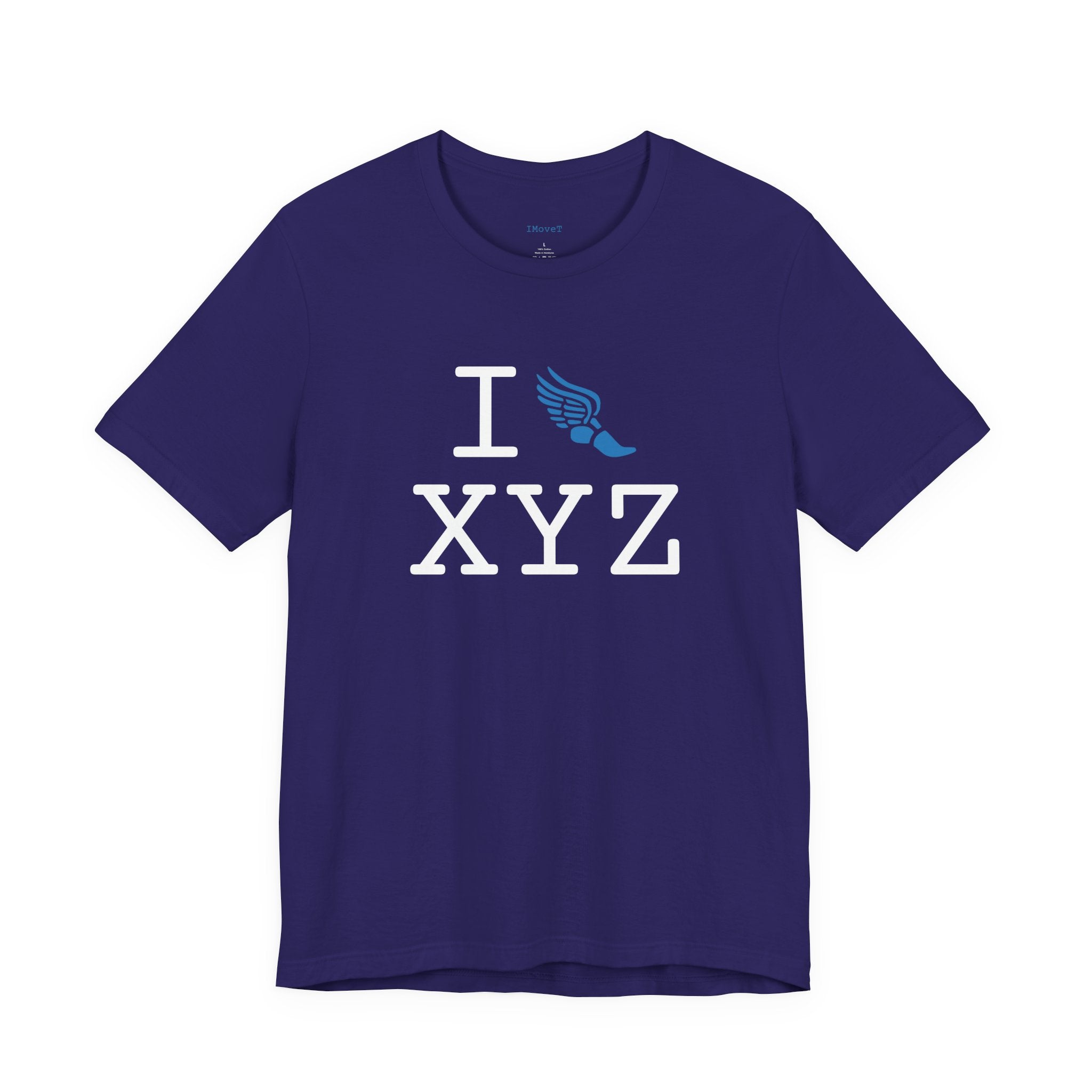 I Run ___ unisex T, light blue logo