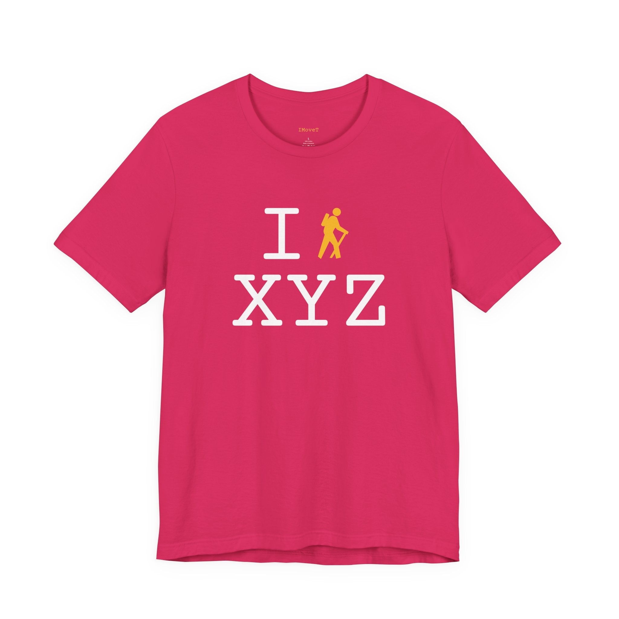 I Hike ___ unisex T, yellow hiker