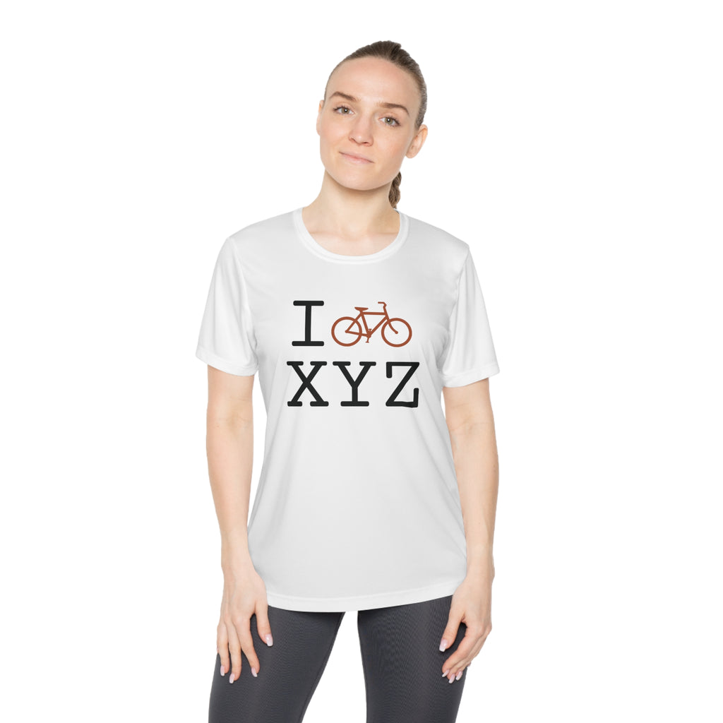 I Bike women's athletic T, dark orange bike