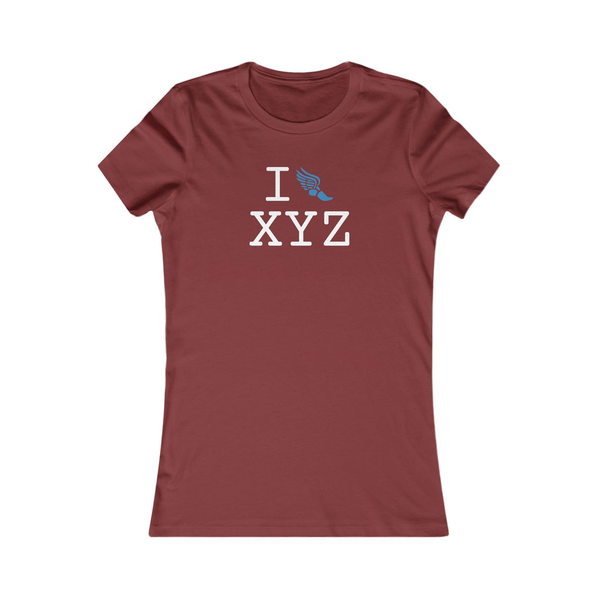 I Run women's T, light blue logo