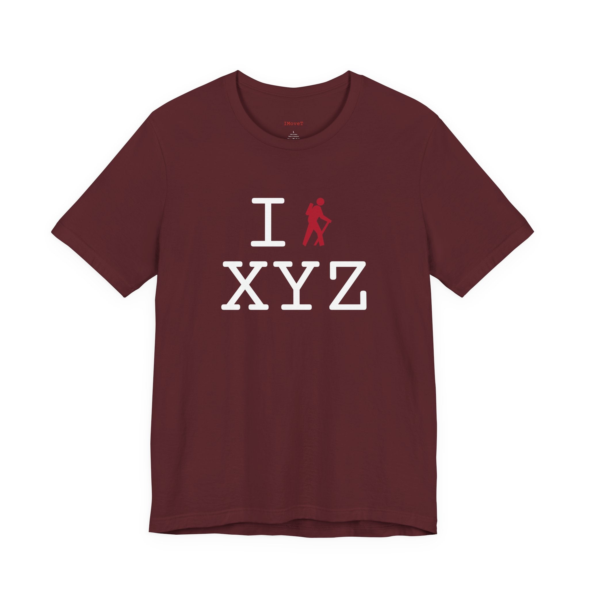 I Hike ___ unisex T, red hiker