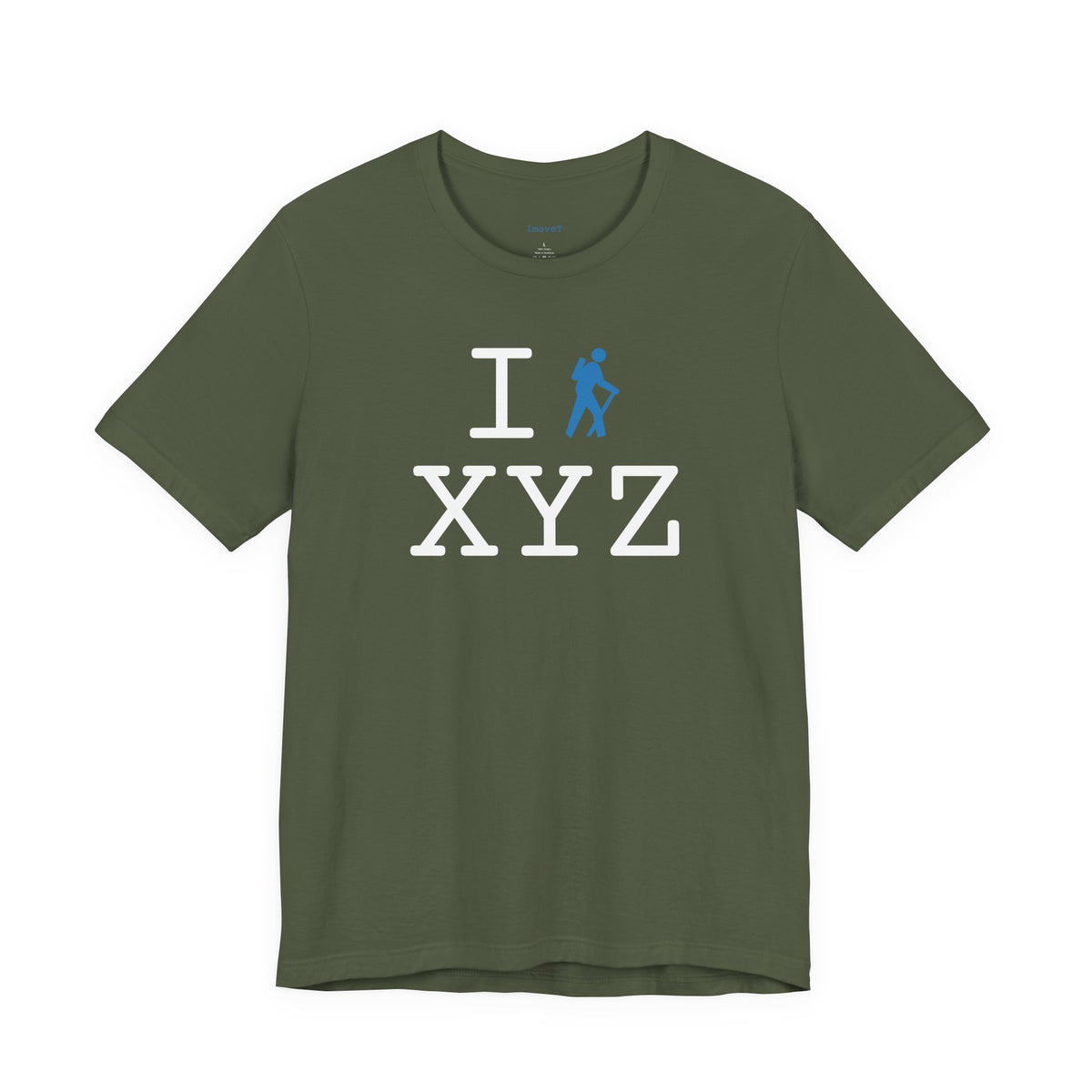 I Hike unisex T, light blue hiker