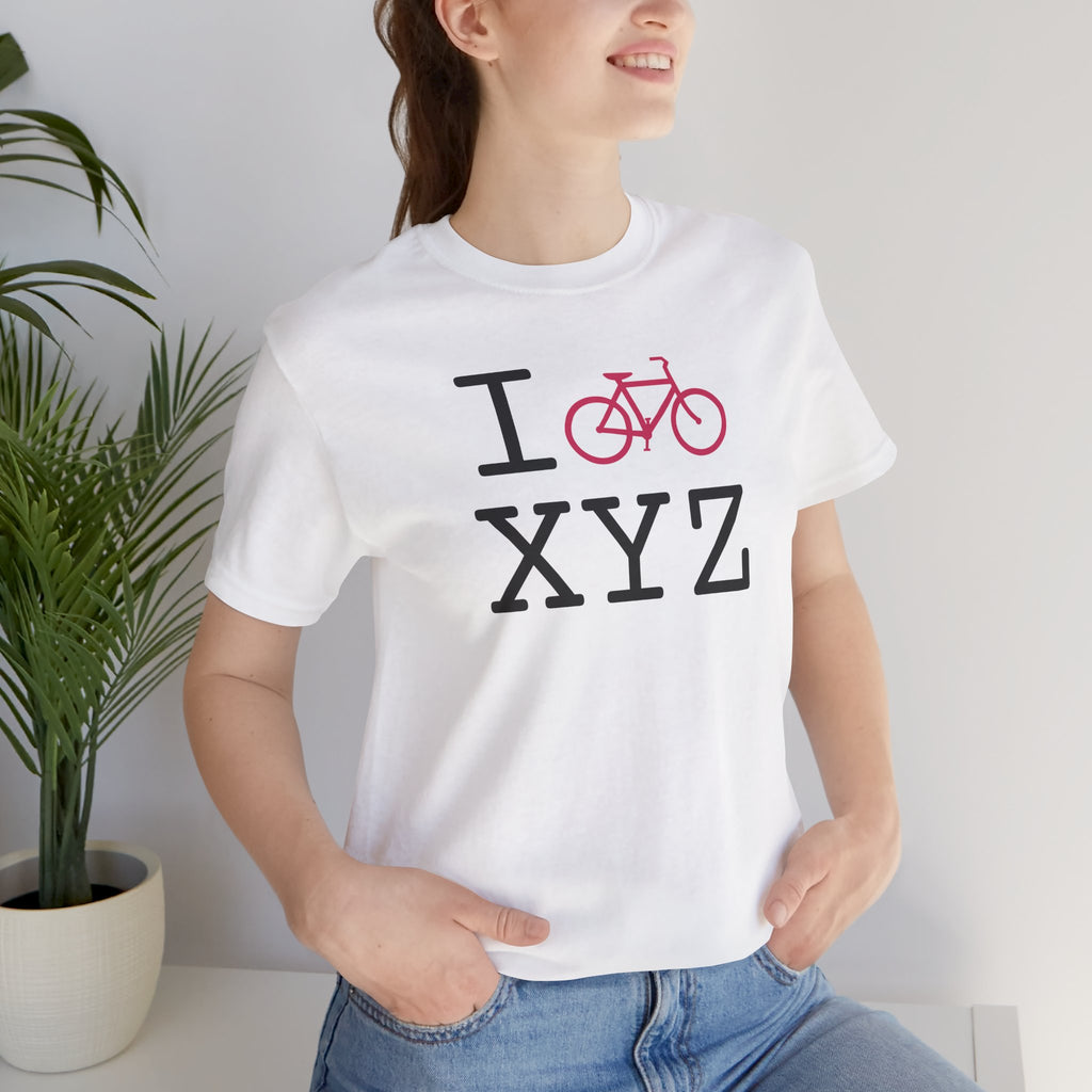 I Bike unisex T, hot pink bike