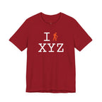 I Hike unisex T, orange hiker