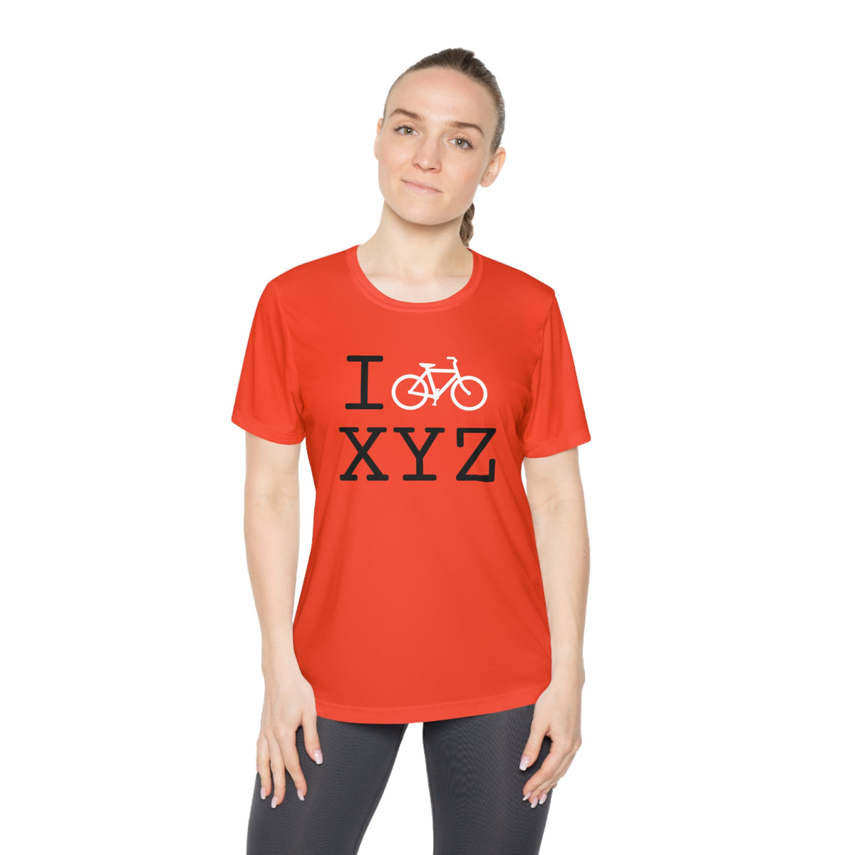 I Bike women's athletic T, white bike