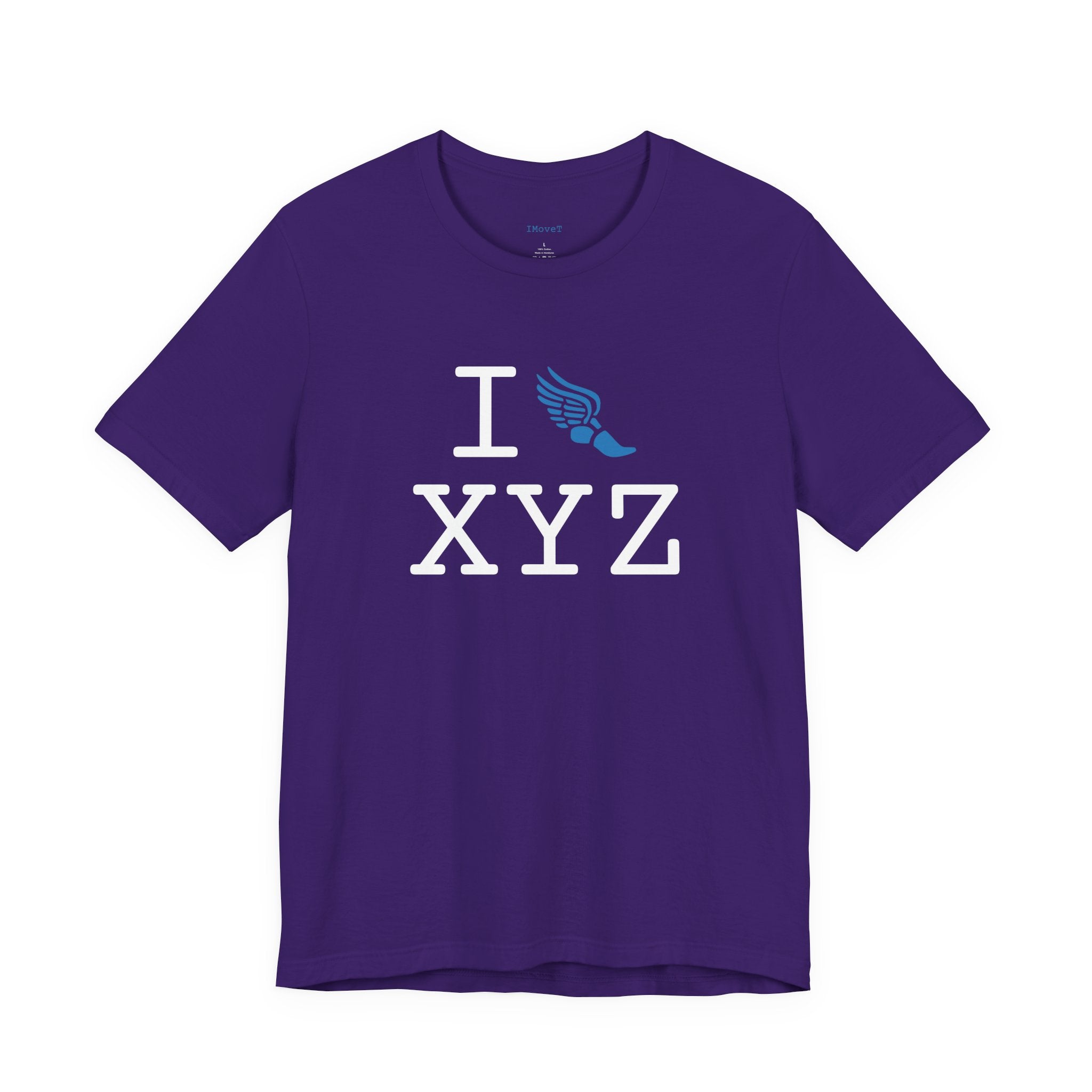 I Run ___ unisex T, light blue logo