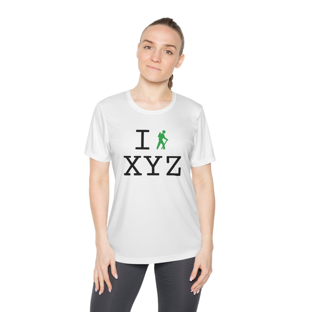 I Hike women's athletic T, green hiker