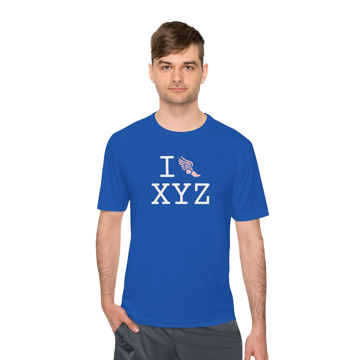 I Run athletic T, pink logo