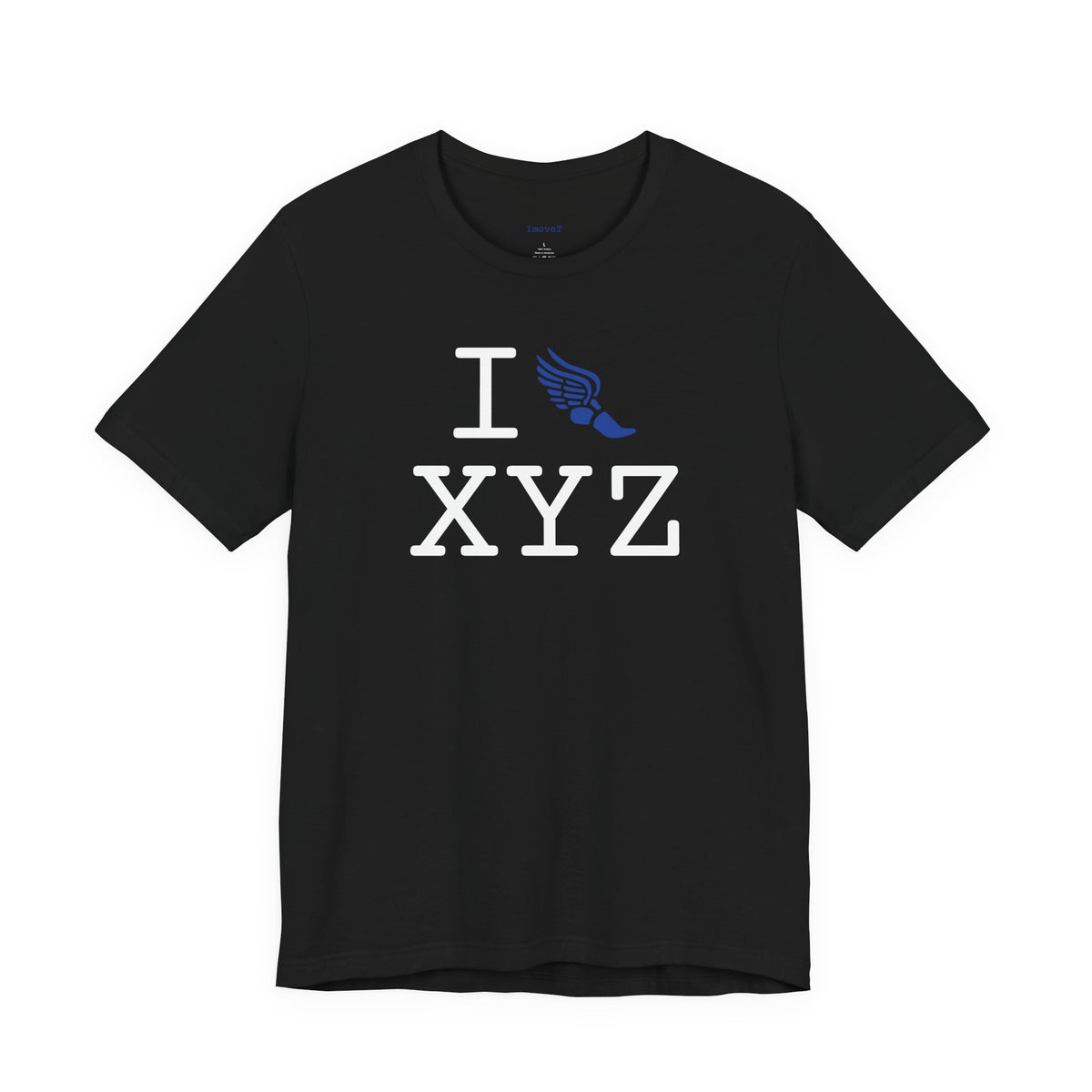 I Run unisex T, blue logo