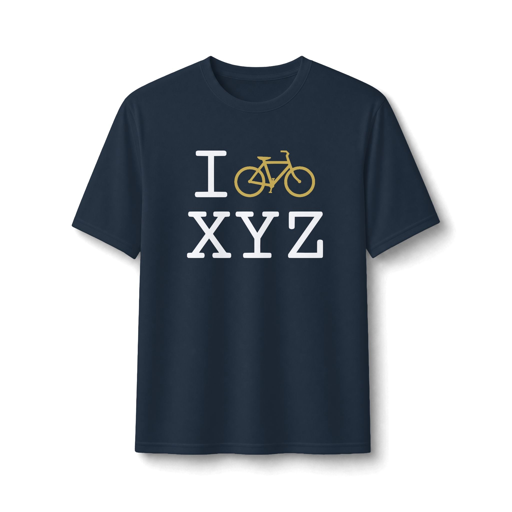 "I Bike ___" athletic T, gold bike